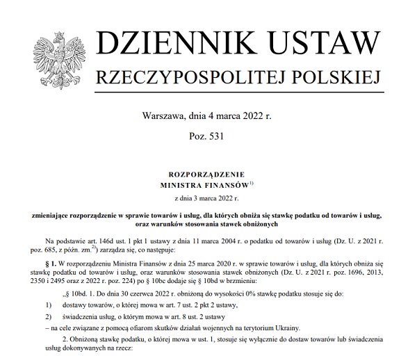 Pomoc dla ofiar dziaa wojennych na Ukrainie z 0% VAT